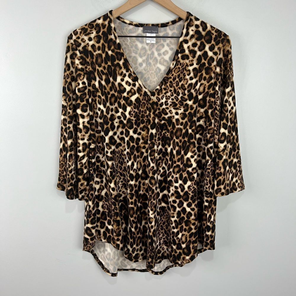 Jordan Taylor Leopard Animal Print V Neck Blouse S